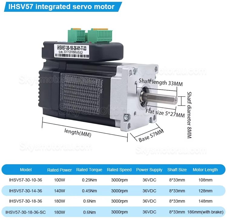 Nema 23 60mm 36V 140W Integrated AC Servo Motor JMC iHSV57-30-14-36 0.45N.m 5.4A 3000RPM